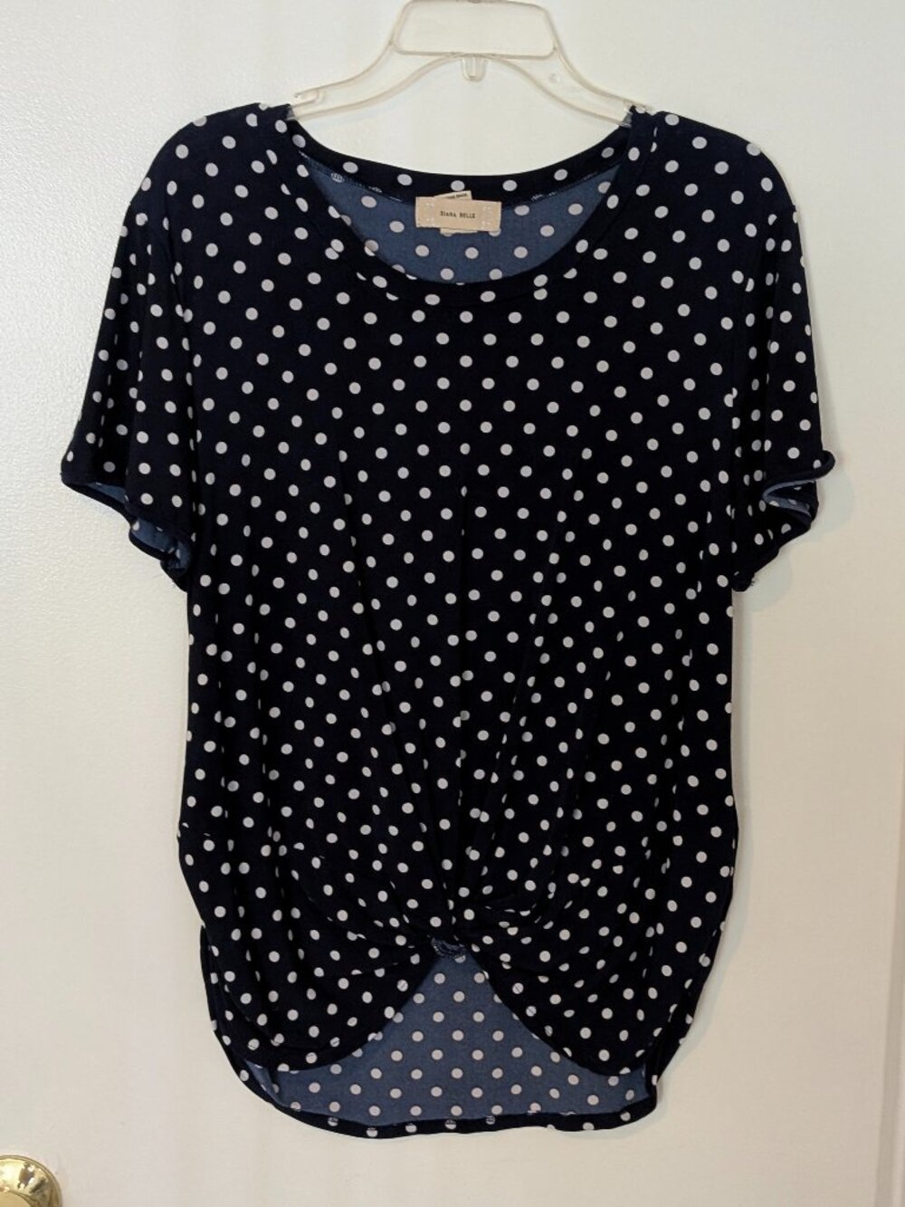 EUC Diana Belle Navy and White Polka Dot Tied Up Blouse